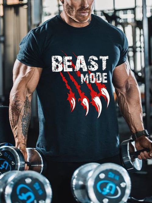 BEAST PATTERN PRINT MEN'S GYM T-SHIRT