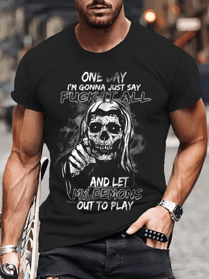 FASHIONABLE MEN'S LET MY DEMONS HANG OUT CUSTOM CREW NECK T-SHIRT