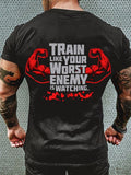 TRAIN LINE YOUR WORST ENEMY IS WATCHING PRINT MEN'S CASUAL T-SHIRT