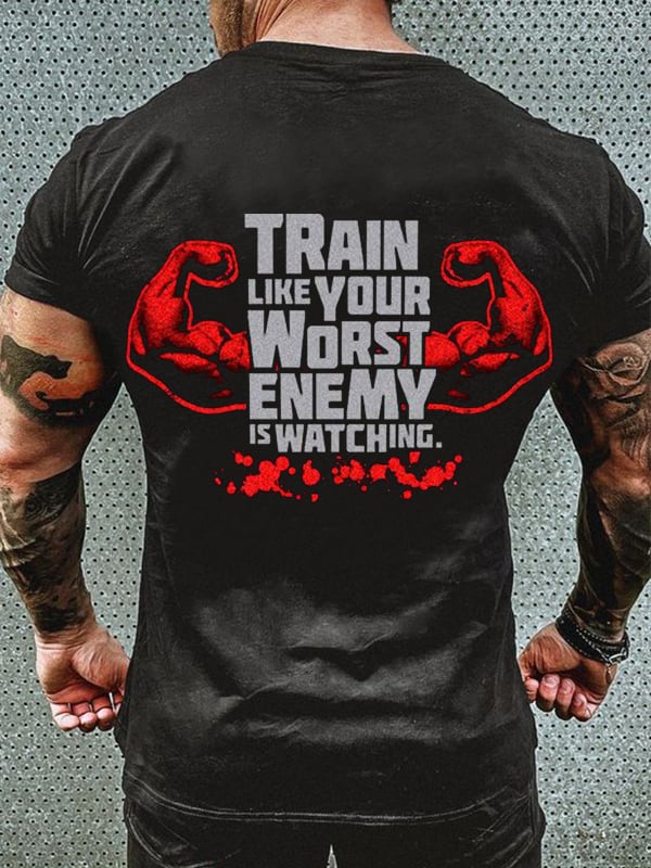 TRAIN LINE YOUR WORST ENEMY IS WATCHING PRINT MEN'S CASUAL T-SHIRT