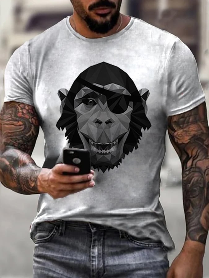 PIRATE GORILLA  PRINT MEN'S CASUAL T-SHIRT