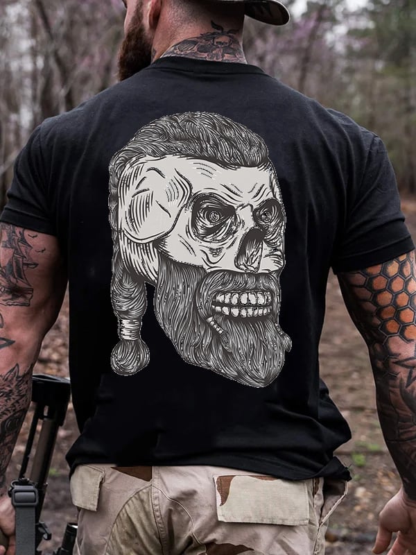 VIKING ABSTRACT HEAD PRINT MEN'S CASUAL T-SHIRT