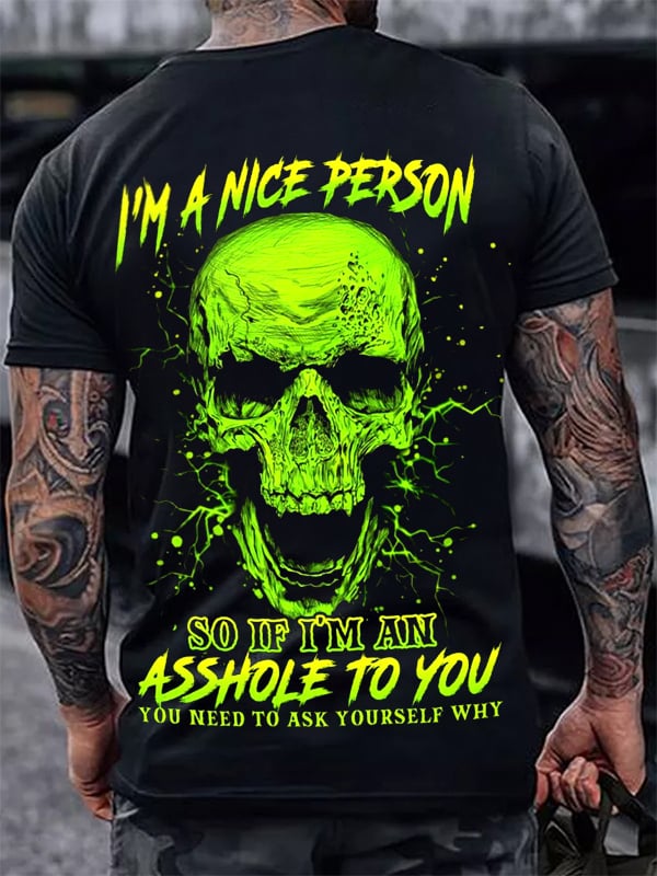 DARK BLACK SKULL PRINT MEN'S CASUAL T-SHIRT