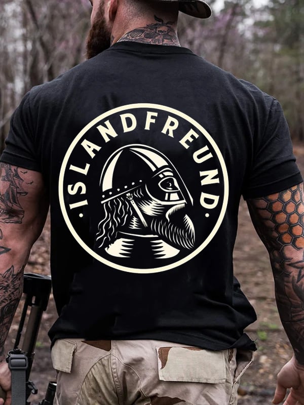 VIKING HEAD PRINT MEN'S CASUAL T-SHIRT