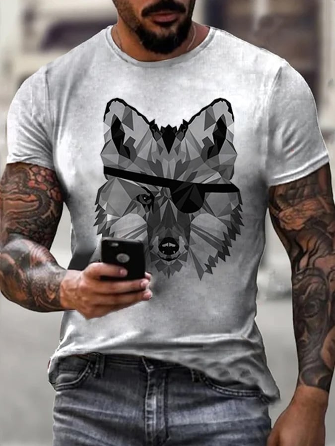 PIRATE WOLF PRINT MEN'S CASUAL T-SHIRT