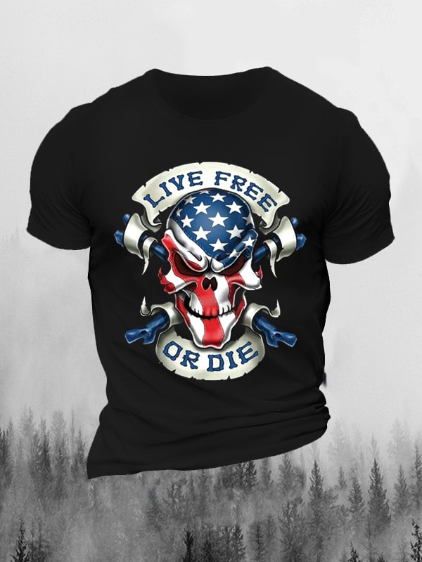 LIVE FREE OR DIE LETTER PRINTING MEN'S CASUAL T-SHIRT