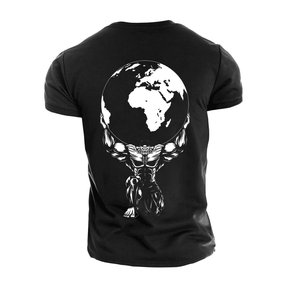 MUSCLE WARRIOR LIFTING EARTH PRINT MEN'S CASUAL T-SHIRT