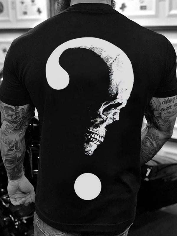 SKULL AND QUESTION MARK PRINT CASUAL MEN'S T-SHIRT