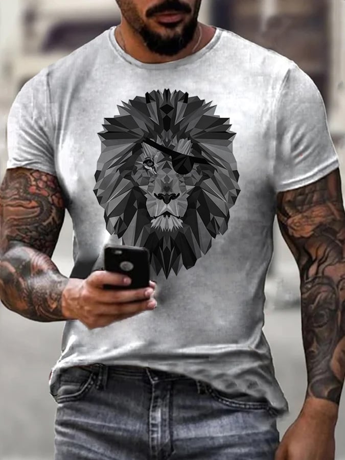 PIRATE LION PRINT MEN'S CASUAL T-SHIRT