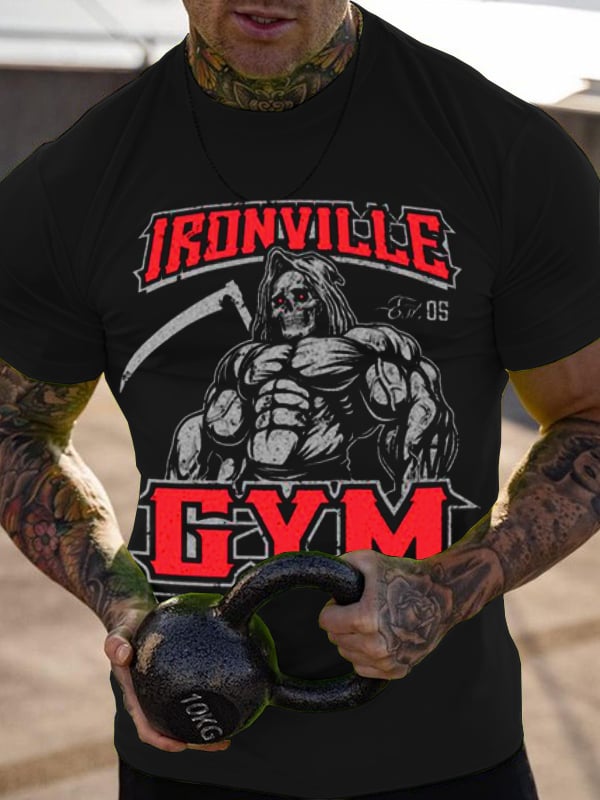 VINTAGE SKULL GYM PRINT MEN'S CASUAL T-SHIRT