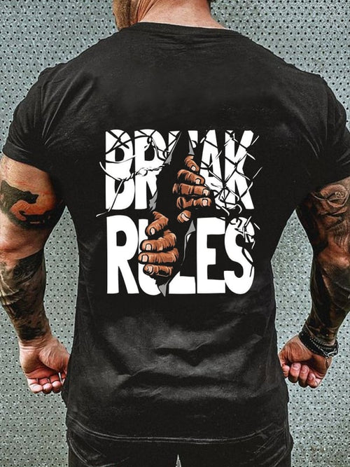 BREAK THE RULES PRINT MEN'S CASUAL SHORT SLEEVE T-SHIRT