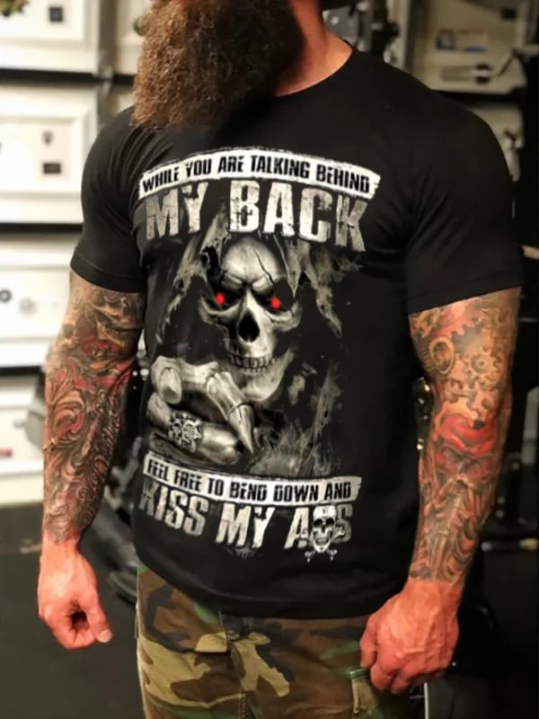DARK BLACK SKULL PRINT MEN'S CASUAL T-SHIRT