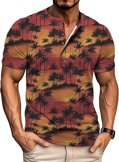 Men's Summer Henley T-Shirts Short Sleeve Casual Gym Tee