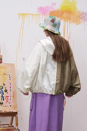 Women's Color Block Graphic Windbreaker Hooded Zipper