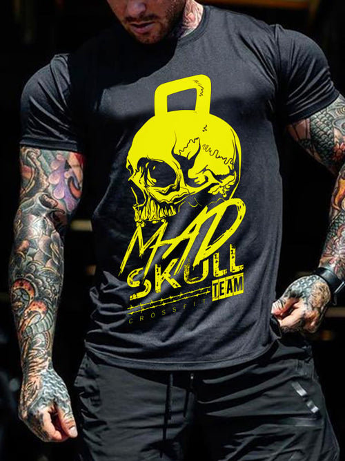 CRAZY SKULL PRINT MEN'S CASUAL T-SHIRT