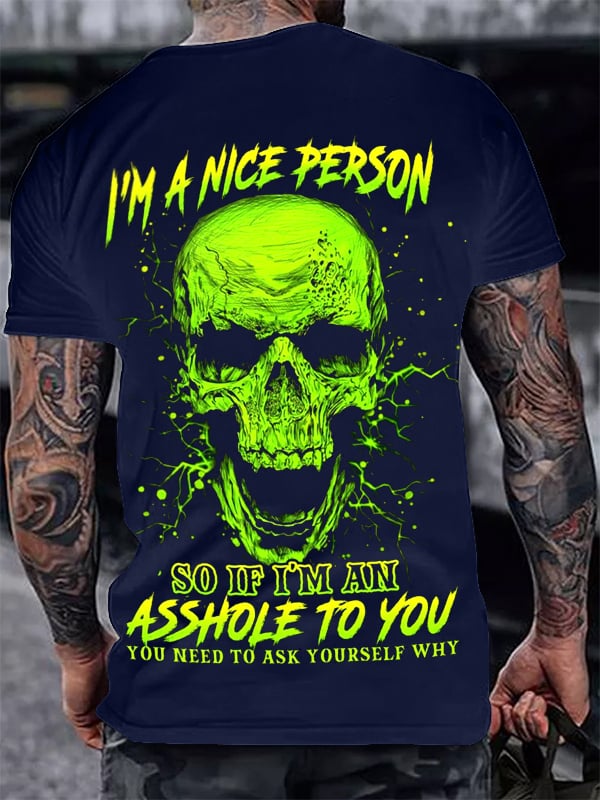 DARK BLACK SKULL PRINT MEN'S CASUAL T-SHIRT