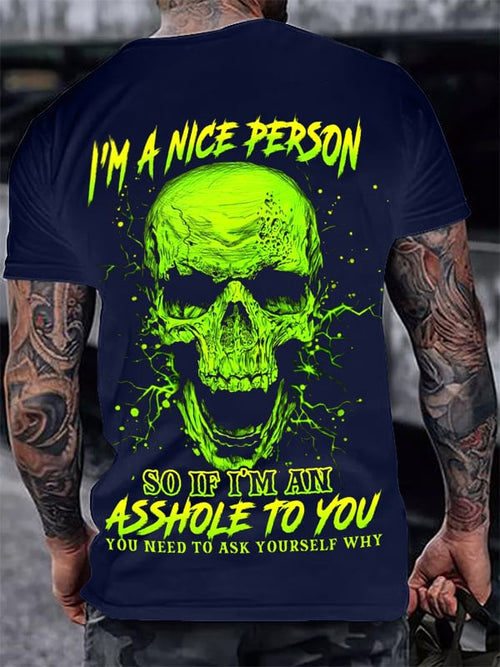 DARK BLACK SKULL PRINT MEN'S CASUAL T-SHIRT