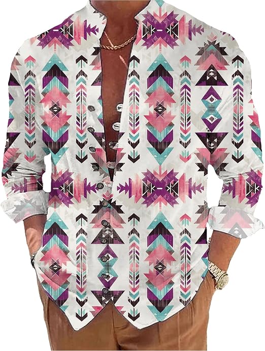 domirica Mens Long Sleeve Shirt Floral Button Down Collared Loose Fit
