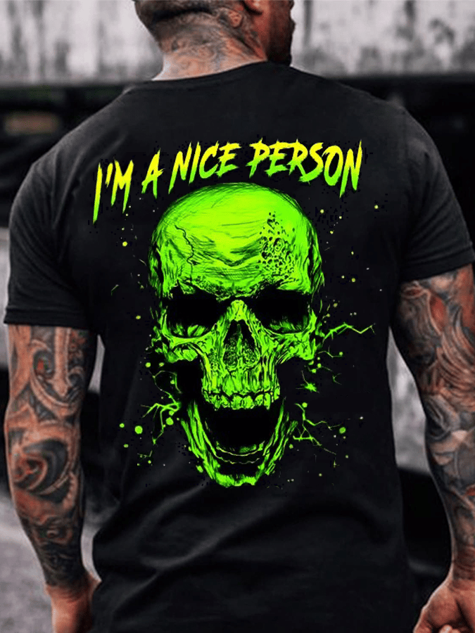 DARK BLACK SKULL PRINT MEN'S CASUAL T-SHIRT