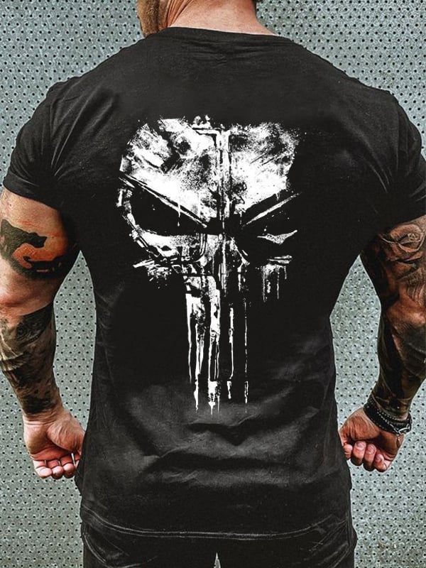VINTAGE SKULL GYM PRINT MEN'S CASUAL T-SHIRT