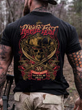 PINK SKULL PIRATE PRINT MEN'S CASUAL T-SHIRT