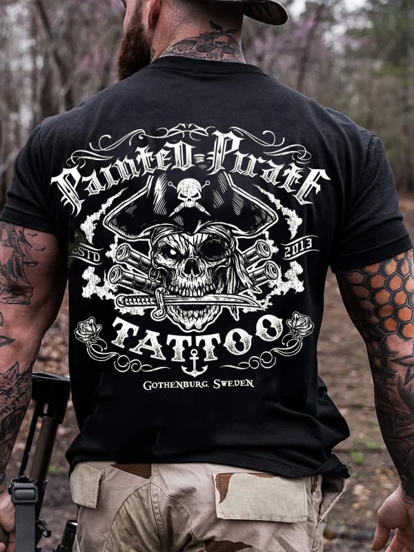 PIRATE HEAD PRINT MEN'S CASUAL T-SHIRT