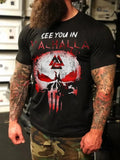 VIKING SEE YOU IN VALHALLA THE PUNISHER SKULL PRINT MEN'S SHORT SLEEVE T-SHIRT
