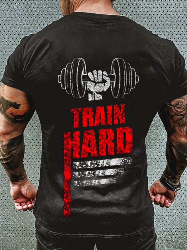 TRAIN HARD PRINT MEN'S GYM T-SHIRT