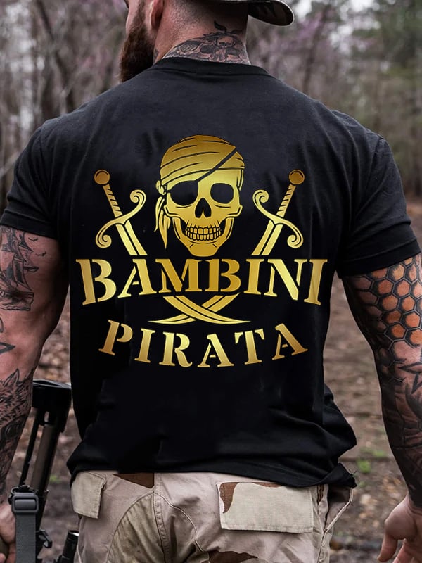 PIRATE SKULL PRINT MEN'S CASUAL T-SHIRT