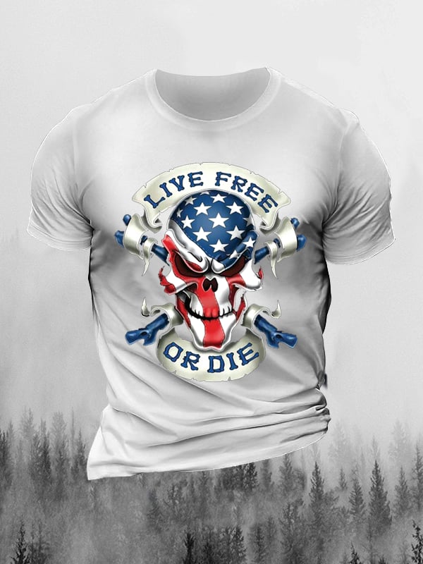 LIVE FREE OR DIE LETTER PRINTING MEN'S CASUAL T-SHIRT
