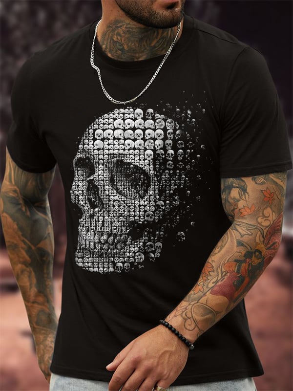 RETRO SKULL PRINT MEN'S CASUAL SHORT-SLEEVED T-SHIRT