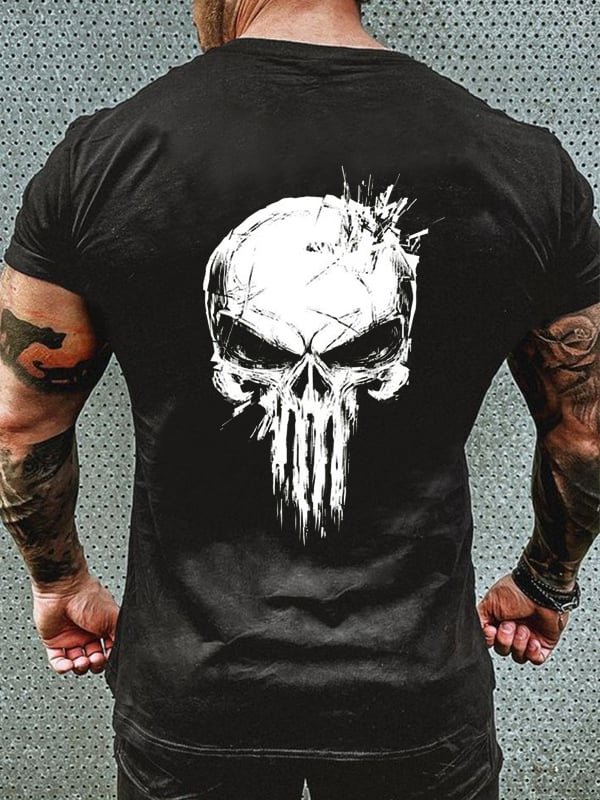 DARK SKULL PRINT MEN'S CASUAL T-SHIRT