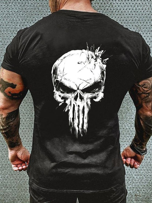 DARK SKULL PRINT MEN'S CASUAL T-SHIRT