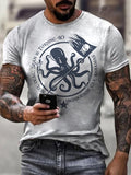 PIRATE OCTOPUS  PRINT MEN'S CASUAL T-SHIRT